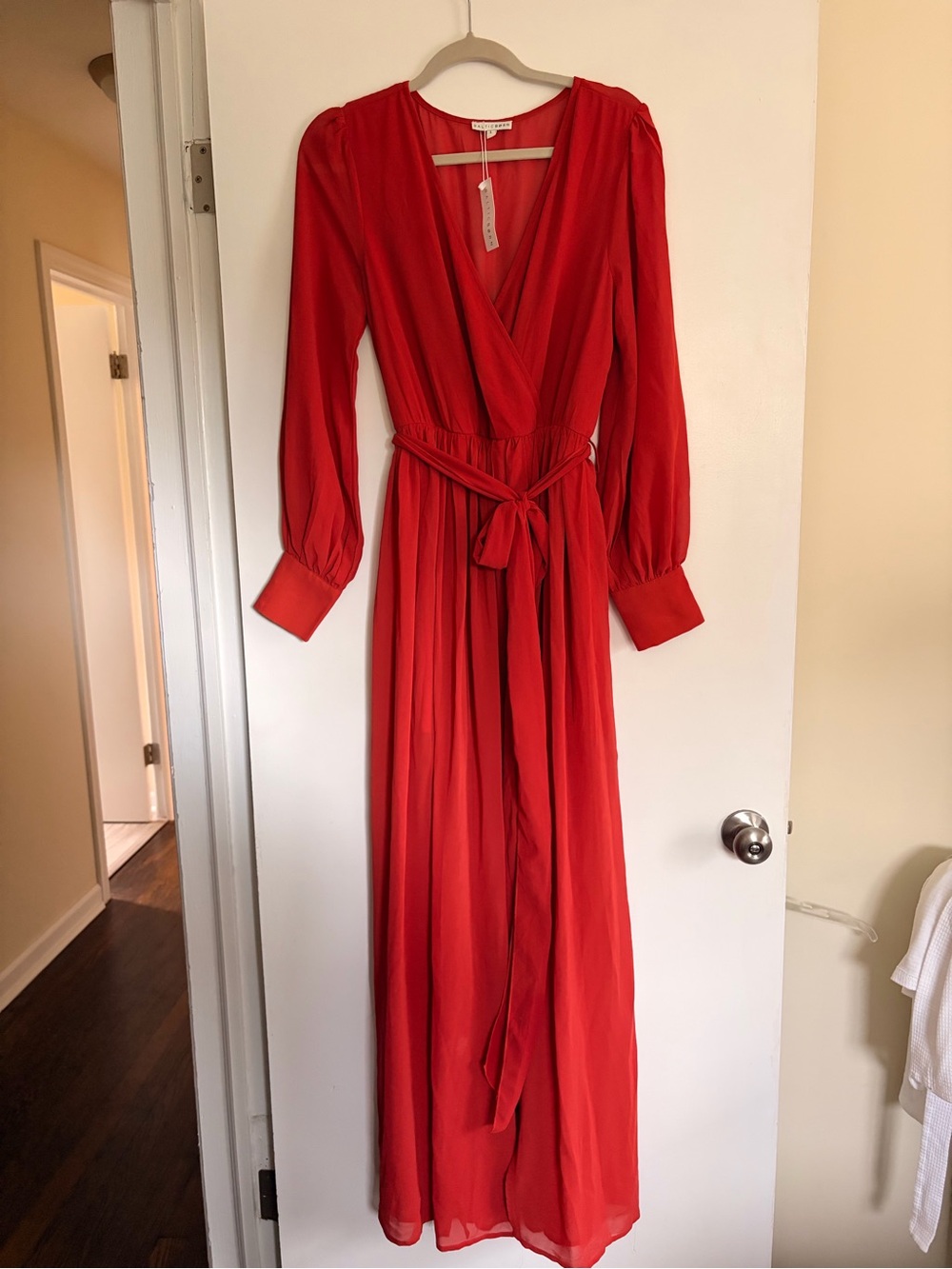 Baltic Born Elegant Wrap Maxi Dress with Tie Waist in Rust/Orange Red
